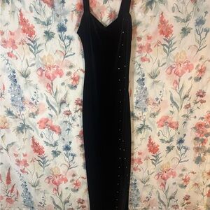 Vintage Black Velvet Slip Dress with Subtle Embellishments